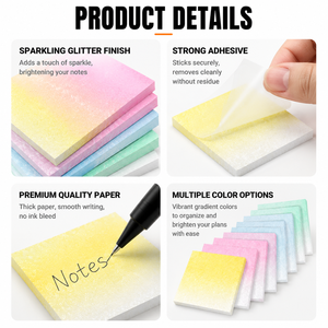 Notas Adhesivas Transparentes con Purpurina al por Mayor, Bloc de Notas Brillante Transparente Tipo Macaron, Notas Autoadhesivas para la Escuela, Oficina y Material de Papelería Diario - Product Image 2