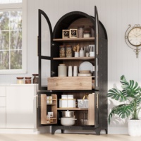 Gabinete de almacenamiento de despensa de cocina arqueado alto Estantes abiertos ajustables Cajón oculto Estilo de granja Comedor de vidrio Muebles para el hogar