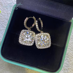 Argent 925 Original Total 10 Carat Brilliant Cut Diamond <span class=keywords><strong>Test</strong></span> Past D Color Moissanite Square Drop Earrings Fine Jewelry - Product Image 1