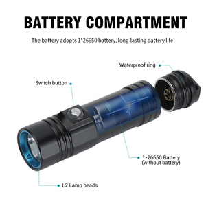 BORUiT Pin Sạc 26650 Chống Nước IPX8 Đèn Lặn Có Bình Khí L2 Đèn Pin <span class=keywords><strong>Led</strong></span> Lặn Dưới Nước 50M - Product Image 5