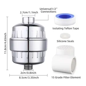 Hot Sale 15 20-stufiger Chrom-Ionen-Dusch kopf filter mit Metall mineral perlen Entfernen Sie Chlor für hartes Spa-Wasser und Ent härter