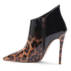 Botines de Piel Sintética con Estampado de Leopardo, Punta Puntiaguda, Tacón de Aguja, Cierre de Cremallera, Botas de Moda para Mujer - Product Image 3