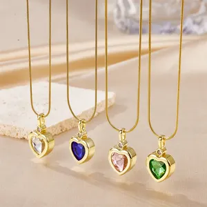 Dainty Stainless Steel Gold Plated Crystal Heart Charms Necklace Waterproof Heart Pendant Fashion Jewelry Necklaces For Women