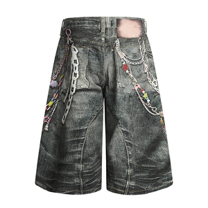 Shorts en jean pour homme personnalisés, imprimés numériquement, effet délavé, coupe droite, style baggy, déchirés, imprimés vintage, Jorts - Product Image 3