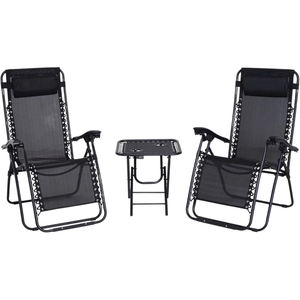 SET DI 2 POLTRONE RECLINABILI PIEGHEVOLE CON TAVOLINO IN ACCIAIO NERO E TEXTILENE NERO - Product Image 1