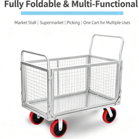 Chariot pliable à roulettes en acier robuste avec panier en maille pour la manutention en entrepôt