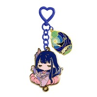 Porte-clés en métal mignon avec double pendentif en émail dur en forme de cœur, personnage d'anime, accessoire de sac mousqueton pour articles d'anime