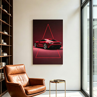 Décoration Murale Moderne : Peinture d'Objet Automobile de Luxe, Supercar Rouge, Lignes Géométriques, Art Mural avec Lumière LED Personnalisable