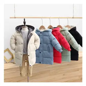 2020 Neue Kinder Winterkleid ung Jungen Mittellange Puffer Daunen jacke Solid Kids Girl Verdicken Kapuze Großhandel Gepolsterter Mantel