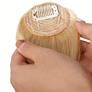 <span class=keywords><strong>Flequillo</strong></span> con Clip, 100% Cabello Humano Europeo Remy, <span class=keywords><strong>Rubio</strong></span> Natural Francés con Patillas, Extensiones de <span class=keywords><strong>Flequillo</strong></span> con Clip para Mujer - Product Image 3