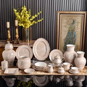 Luxury Yellow Floral Bone China Dinnerware <b>Set</b> Gold Rim Eco-friendly Dishwasher Safe Europe Style Plates Bowls <b>Cups</b> Teapot Vases - Product Image 1