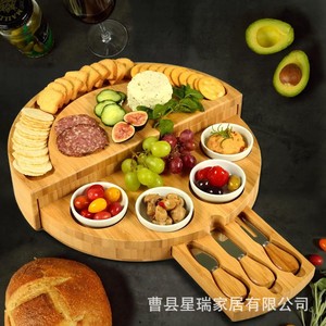 Juego de tabla de quesos redonda de bambú con almacenamiento para cuchillos, para servir charcutería y aperitivos - Product Image 3
