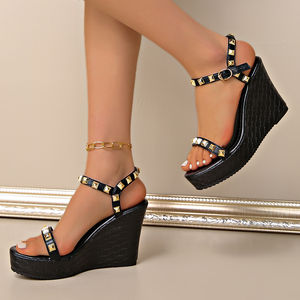 हाई प्लेटफॉर्म ने पार्टी सैंडल महिलाओं रिवेट डेकोर टखने का पट्टा एक-स्ट्रैप ग्रीष्मकालीन जूते जैपैटोस मजर - Product Image 4