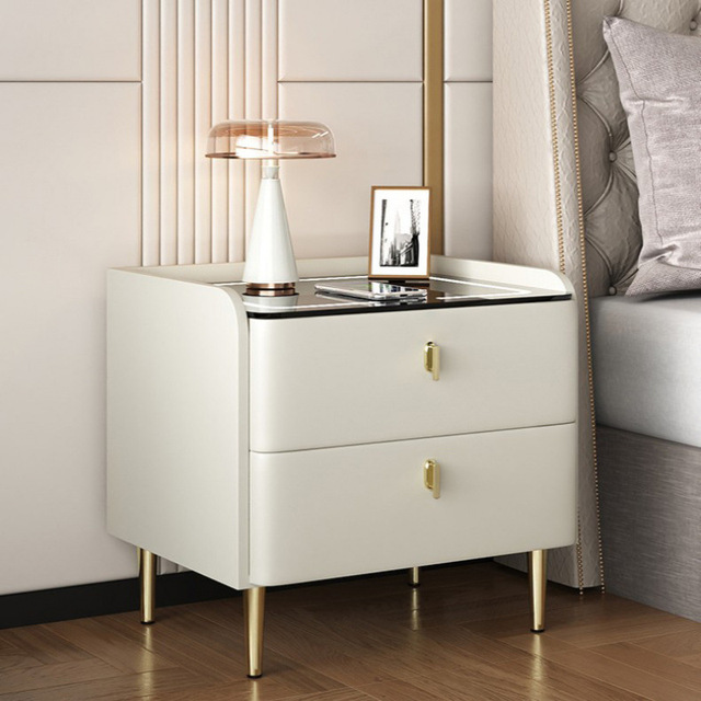 High End Modern Luxury Smart Bedside Table with Fingerprint Lock Wireless Charging Bluetooth Speaker Storage Nightstand for Home
