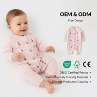 Romper Rajut Bayi Bordir Berkualitas Tinggi OEM, Pakaian Bayi Rajut Motif Bunga, Pakaian Bayi Perempuan Baru Lahir