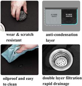 Évier de cuisine en pierre de quartz noir à une cuvette avec robinet rectangulaire Installation sous le comptoir Matériau en granit - Product Image 6