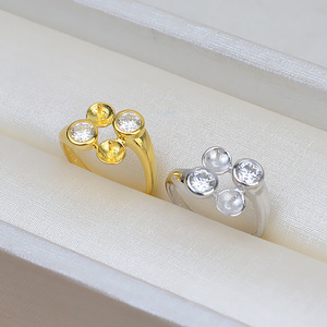 Anillo Abierto de Plata S925 para Mujer, Moderno, para Joyería DIY con Perlas, Anillo Doble con Incrustaciones, Base Vacía para Perlas - Product Image 3