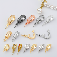 Pendentif de collier en forme de croissant de lune plaqué cuivre 18K avec perle, fermoir micro-incrusté, fermoir universel, accessoires vierges pour fabrication artisanale DIY