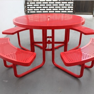 Outdoor Street Park Furniture Perforated Metal Steel Round Outdoor <strong>Garden</strong> Table Chairs Set <strong>Picnic</strong> Table and <strong>Benches</strong> Outside - Product Image 4