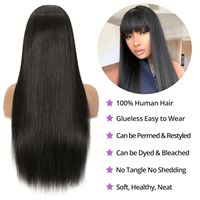 Perruque 100% Cheveux Humains Brésiliens Remy Longue Longueur Soyeuse Double Drawn Prête à Porter Sans Lacet Lisse Baguette avec Frange Densité 200%