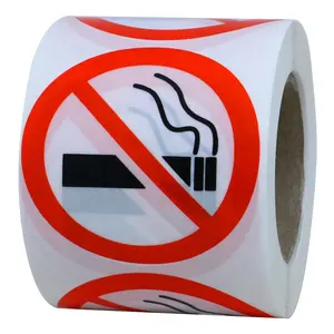 Hybsk 2英寸透明禁止吸烟警告标签圆形墙贴每卷300个标签
