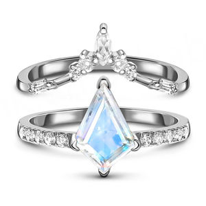 Bague et bande de diadème Aimee en argent sterling 925 plaqué or rose avec pierre de lune facettée arc-en-ciel et topaze blanche - Product Image 6