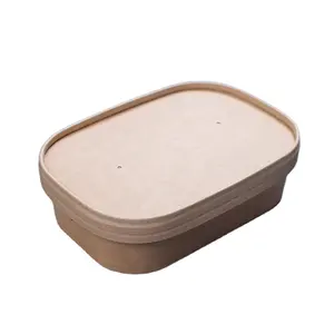Eco Friendly Biodegradable Take Away Food Packaging Containers 500ml Brown Kraft Rectangular Lunch Box