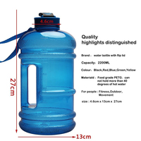 Bouteille d'eau personnalisable 2,2 L en PETG/TRITAN, robuste, sans BPA, écologique, avec paille et anse de transport, pour la gym et l'extérieur, à boire directement
