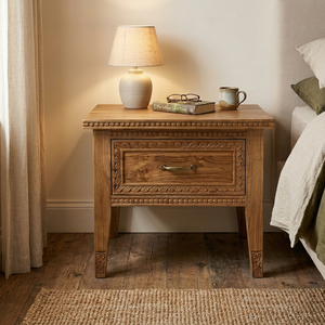 Mesita de Noche Moderna de Madera con Cajón, Mesa Auxiliar Tallada para Dormitorio - Product Image 1