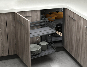 JASMINE MH4090S1 OEM Dark Gray Steel <b>Clip</b>-on Basket Kitchen <b>Blind</b> Cabinets Storage Laminate Double Swing Left Magic Corner - Product Image 1