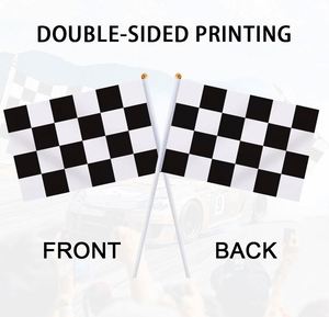 Factory Wholesale Eco-Friendly Digital Printed Checkered Black <b>White</b> Racing Stick Flag <b>Small</b> Mini Hand Held Wooden Flags - Product Image 4