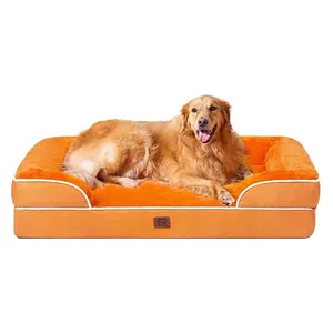 Wholesale Custom Orange Short Plush Outside Chewproof Orthopedic Foam Large Dog Bed Durable Rectangle Pet Dog Bed For Travel