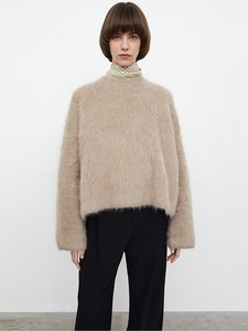 Suéter de Cachemira de felpa informal de Invierno para <span class=keywords><strong>mujer</strong></span>, grueso, suelto, con cuello de estilo perezoso, tejido de <span class=keywords><strong>punto</strong></span>, textura excepcional, logotipo frontal - Product Image 6