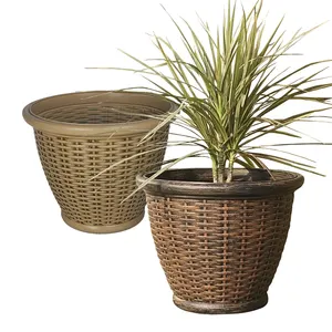 Vasos de plantas de plástico trançados, 12 16 polegadas, criativo, pe, rattan, potes de flores decorativos