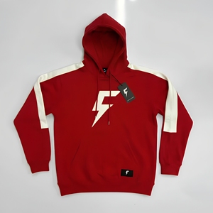 Men Cotton Fleece Hooded Jogging <b>Suit</b> <b>Red</b> White Side Stripe Eco-Friendly Sweatpants Tracksuit OEM Custom Logo - Product Image 2