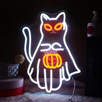Lumière LED néon Halloween Chat Citrouille Fantôme - Décoration murale/suspendue alimentée par USB pour fêtes, mariages, maison et bureau