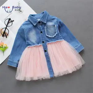 Hao vestido cowboy, vestido da nova menina de verão manga longa fantasia para meninas