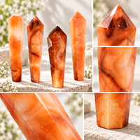 Baguette de cristal d'agate rouge polie de 12-16 cm, pointe de pierre précieuse rouge orangé pour la décoration intérieure, collection de cristaux et cadeau