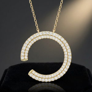 Colgante de Círculo Abierto de Doble Hilera con Diamantes Cultivados en Laboratorio de Corte Redondo en Oro de 10K, 14K, 18K y Plata 925, 935, Joyería Fina - Product Image 1
