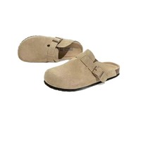 Sabots en liège et daim unisexe personnalisés OEM, vente en gros, mules antidérapantes à boucle réglable, chaussures de plage en cuir végétalien, direct usine