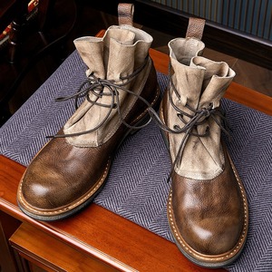 Botas de cuero para hombre, botas cortas versátiles de cuero genuino, estilo retro, botas de trabajo para hombre, botas de motocicleta para desierto - Product Image 1