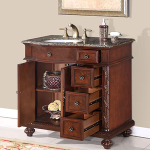 Kabinet kamar mandi gaya Amerika meja rias dipasang 36 56 90 inci MDF Vanity kamar mandi kastanye dengan baskom putih - Product Image 4