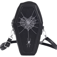 Sac bandoulière fantaisie pour fête d'Halloween, brodé araignée et squelette, avec chaînes et diamants, pochette gothique en forme de cercueil