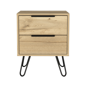 Comodino 22 pollici (H) con due cassetti, gambe a forcina, in rovere chiaro, mobile contenitore per camera da letto - Product Image 3