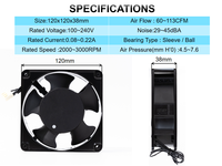 Ventilateur axial AC 12038, 120x120x38mm, 110V 220V, roulement à billes, pales en plastique, ventilateur de refroidissement industriel pour armoire d'alimentation