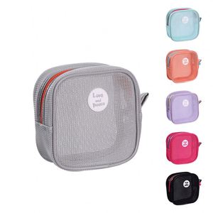 Sac à cosmétiques portable en maille avec fermeture éclair, pochette de rangement carrée pour maquillage, transparente, respirante, grande capacité - Product Image 1