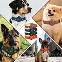 Collier de suivi anti-perte pour animaux de compagnie compatible Apple AirTag en cuir PU, style décontracté, utilisation toutes saisons, couleur unie