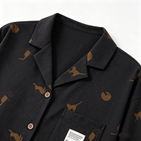 Ensemble de pyjama d'été pour femme en coton tricoté, imprimé chat noir, écoresponsable, manches longues, avec boutons, deux pièces