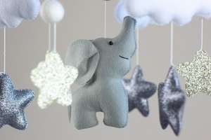 Cadeau de baby shower étoiles et <span class=keywords><strong>nuage</strong></span> <span class=keywords><strong>gris</strong></span> animal feutre éléphant décor mural de pépinière musical bébé berceau mobile pour bébé - Product Image 2