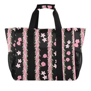 <b>Large</b> Pink Puakenikeni Flower Reusable Canvas Dust Bags Hawaii Dirty Clothes Custom Design Laundry Basket with Handle - Product Image 2